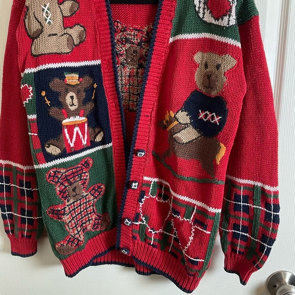 ID Distinction teddy bear and holiday motifs cardigan size small vintage 80’ - Picture 4 of 13